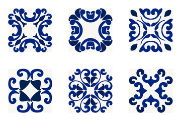 Elegant blue tile patterns with symmetrical floral and geometric motifs, inspired by Mediterranean and Moroccan designs. Perfect for backgrounds, prints, wallpapers, and surface decoration.

