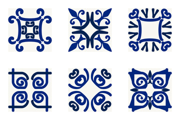 Elegant blue tile patterns with symmetrical floral and geometric motifs, inspired by Mediterranean and Moroccan designs. Perfect for backgrounds, prints, wallpapers, and surface decoration.

