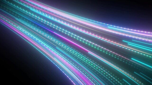 Colorful motion speed of light, pink and blue neon glowing lines background. 4K video