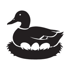 Graceful Duck Silhouette – Duck Vector Illustration for Aquatic Design Projects – Bird Silhouette – Silhouette of Duck

