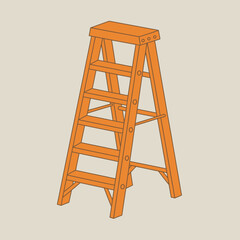 Orange Step Ladder Illustration – Sturdy Folding Tool for Climbing and Work

