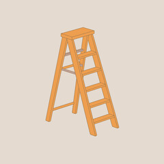 Orange Step Ladder Illustration – Sturdy Folding Tool for Climbing and Work

