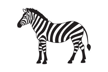 A black and white illustration of a zebra standing on a white background