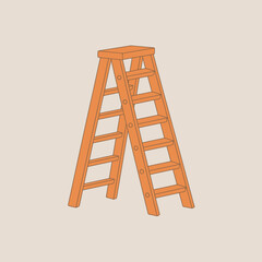 Orange Step Ladder Illustration – Sturdy Folding Tool for Climbing and Work

