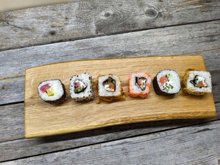 View of sushi on table top view from high angle