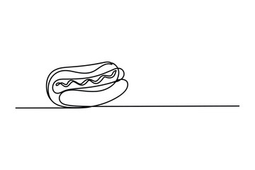 One Line Drawing of Hot Dog, Minimal Fast Food Vector Illustration