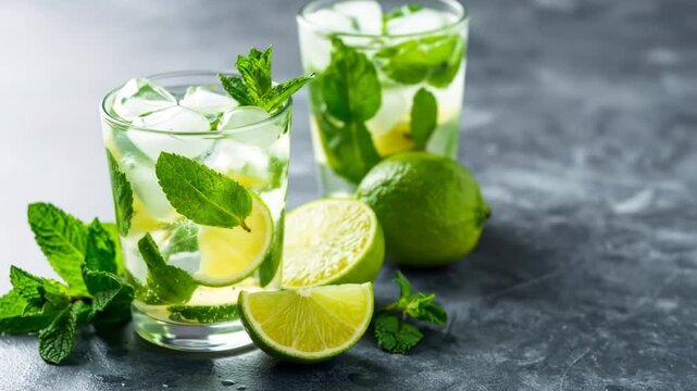 Refreshing mojitos with mint and lime