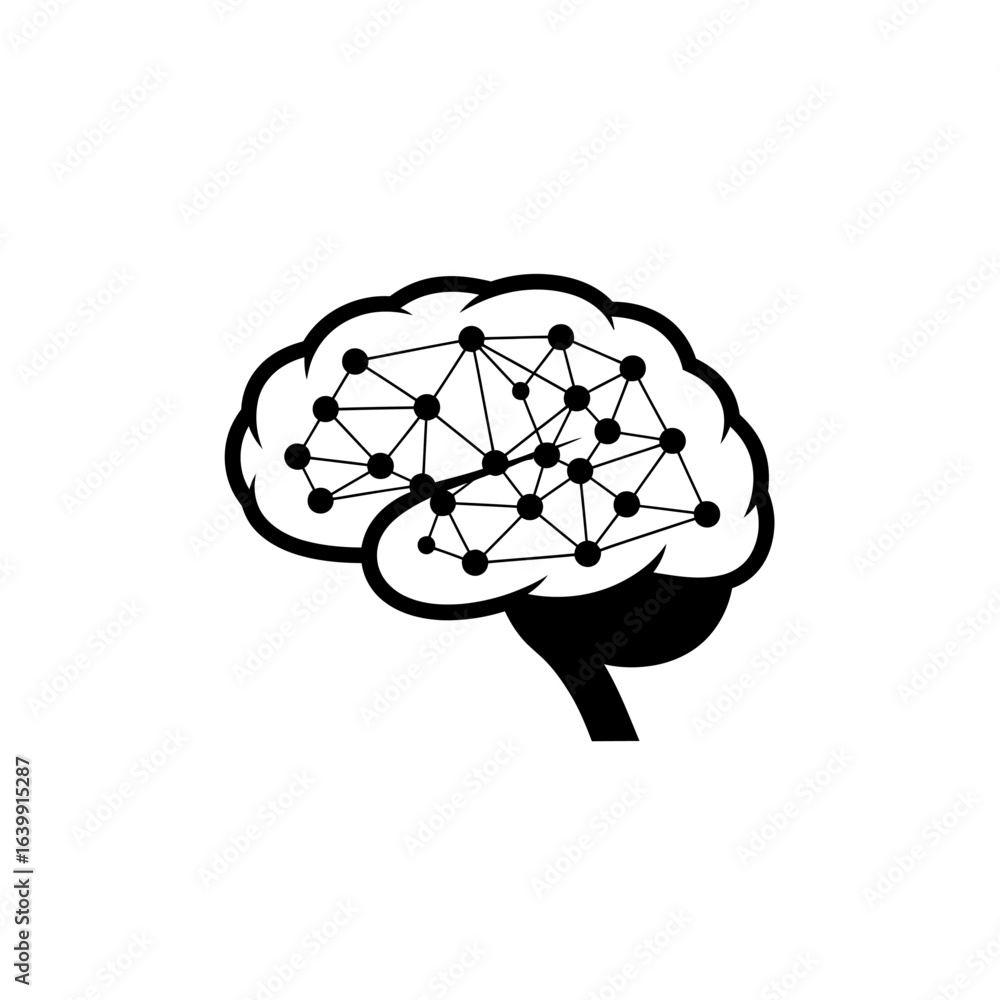 Poster stylized brain with network connections representing thought and intelligence