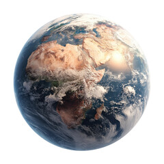 Naklejka premium Globe showing continents and oceans with detailed topography and sunlight reflecting on Earth's surface