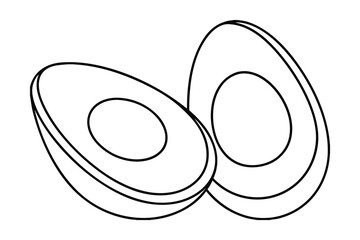 Minimalist continuous line drawing two avocado halves with pits fruit food