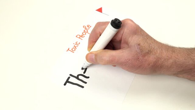 Person writes by hand The JJ - a jealous-judgmental person on a sheet of paper.  Preparation to the psychotherapy training on the topic of Toxic people