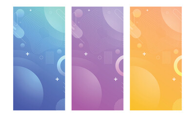 Modern wallpaper design perfect for social media, idol poster. Gradient abstract cover background vector set. Minimalist style cover template with geometric shapes, frame, colorful and liquid color