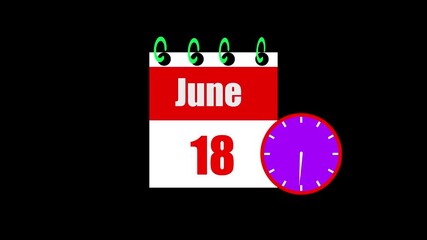 18 June month calendar with time symbol. Simple calendar icon animation and date change of time month.Analog calendar design month concept animation 4k video.