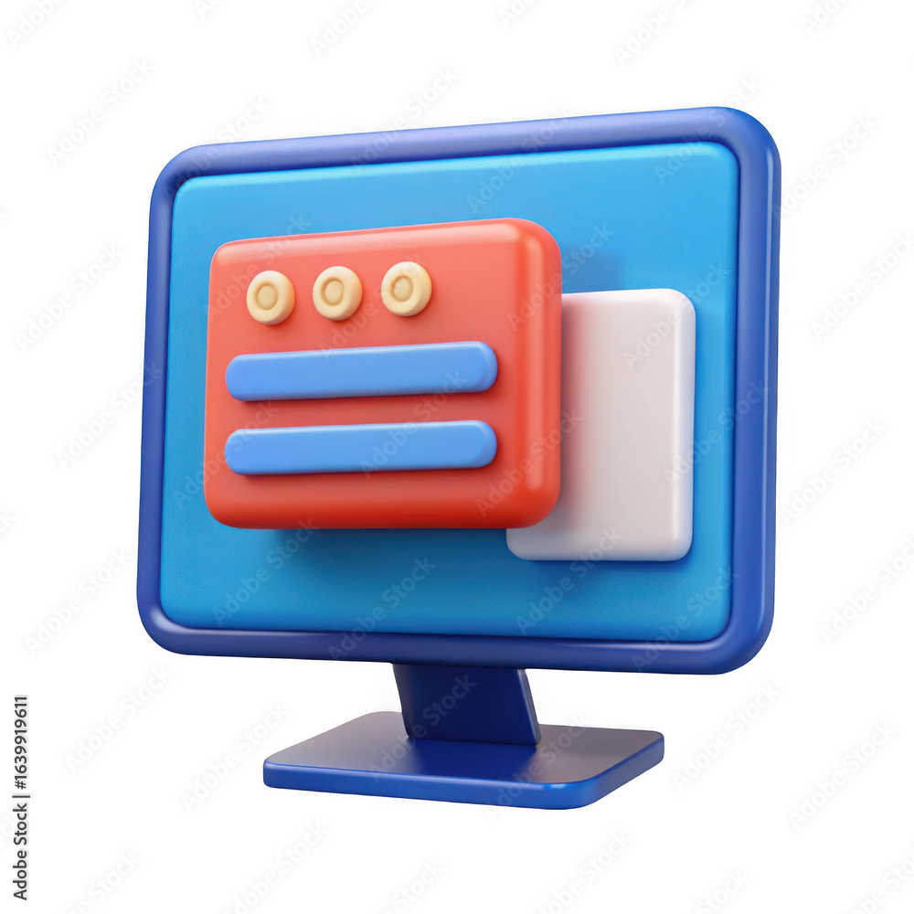 Fototapete 3d computer monitor displaying colorful software interface elements transparent background