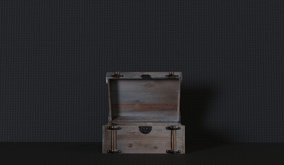 Treasure chest, open box, antique box, 3D illustration