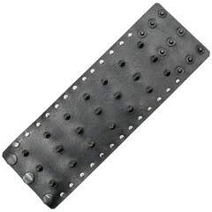 Black leather bracelet adorned with sharp metal spikes, combining bold style with edgy attitude. Perfect for punk, goth, metal, and biker fashion lovers seeking a statement accessory