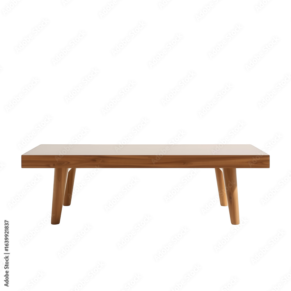 Poster simple wooden bench with angled legs for seating or display isolated on transparent background