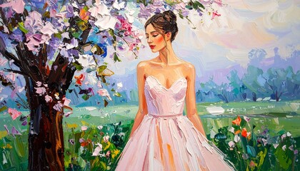 Floral portrait of a woman in a gown