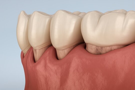 Gum recession exposing tooth roots 3D dental illustration
