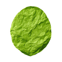 A vibrant, lime-green, oval-shaped object with a wrinkled, textured surface