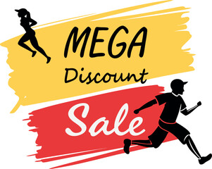 Mega sale banner with a discount tag, special offer, and shopping label icon in vector style.