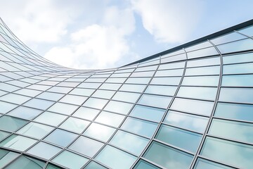 Fototapeta premium Modern Architectural Marvel of Glass and Steel Reflecting the Sky Futuristic Building Design with Geometric Patterns