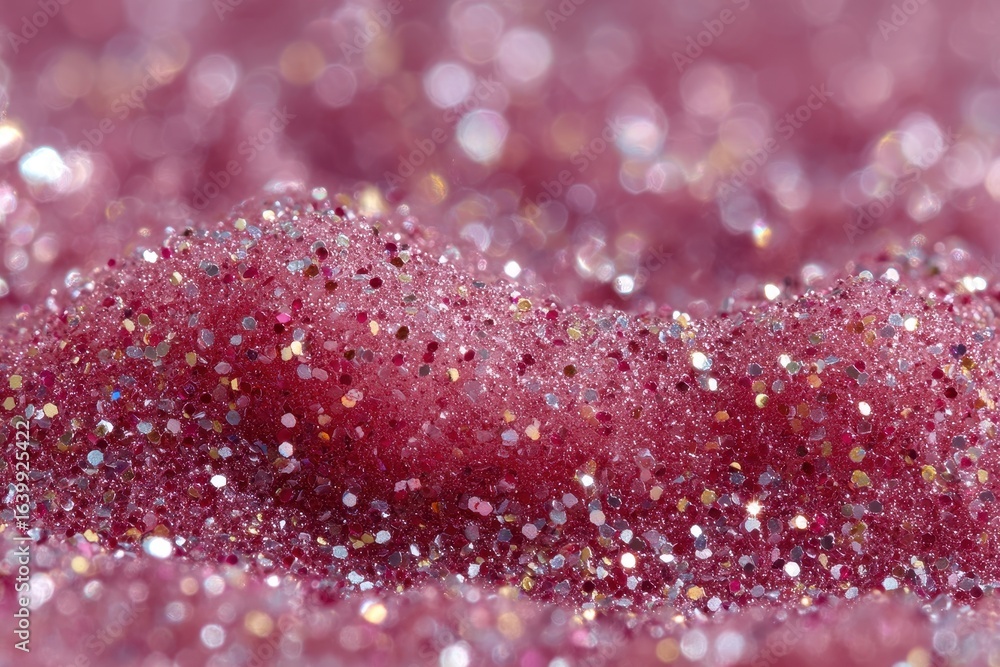 Poster pile of sparkling glittering mauve dust close up with bokeh effect background