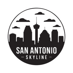 Obraz premium San Antonio skyline. Circular style. Stock vector illustration. Vector black silhouette. with white background.