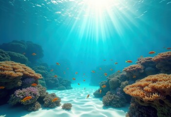 vibrant coral reef under crystal clear water tropical paradise scene marine life colorful fish, underwater, ocean, biodiversity, sea, algae, flora, fauna