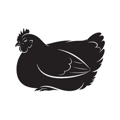Detailed Hen Silhouette – Hen Vector Outline for Digital and Print Media – Black Vector of Hen

