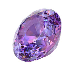 Sparkling purple gemstone resting on a reflective surface showcasing intricate facets and vibrant colors in natural light