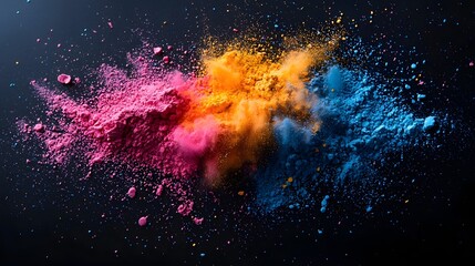 Vibrant Holi powder explosion against a dark background