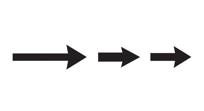 Three black arrows pointing right in decreasing size silhouette