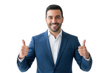Businessman giving two thumbs up isolated on transparent background