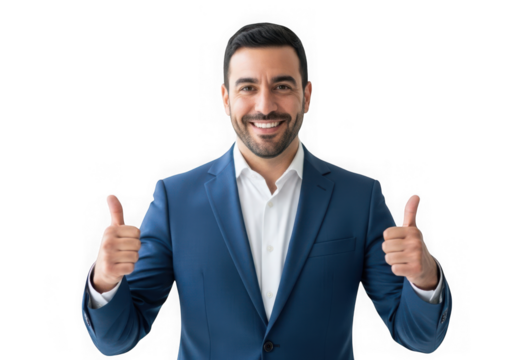Businessman giving two thumbs up isolated on transparent background