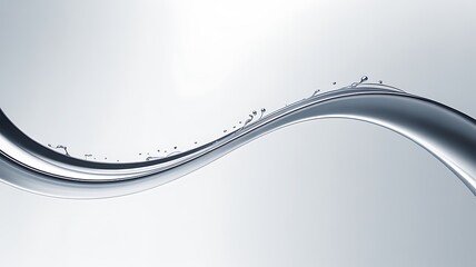 Abstract Wavy Metallic Shape with Water Droplets on a Clean Light Background for Modern Designs and Visualizations
