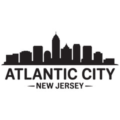 Fototapeta premium Atlantic city skyline horizontal banner. Atlantic city, New Jersey. Vector template for your design. Vector black silhouette. with white background.