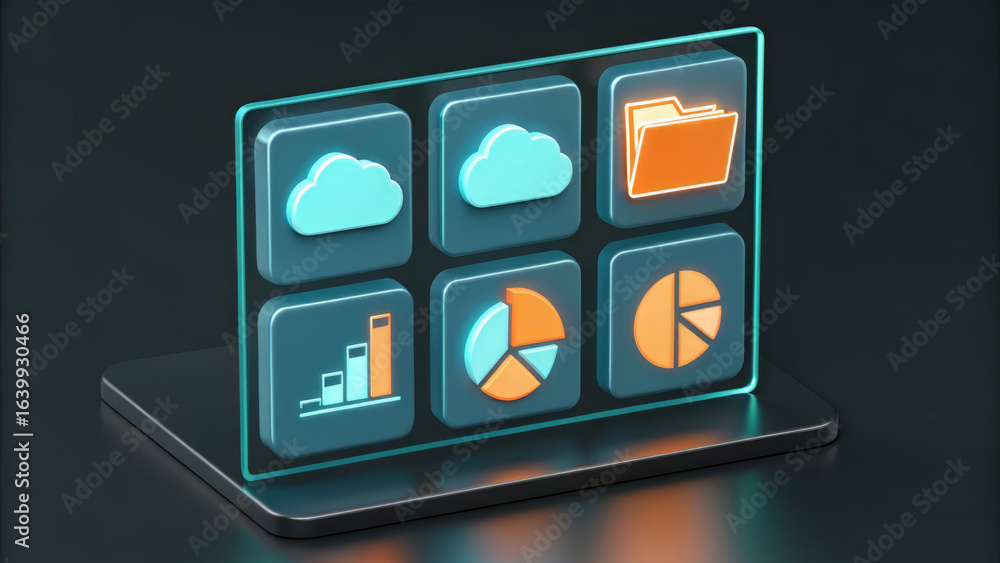 Aufkleber 3d screen display with cloud, file and chart icons