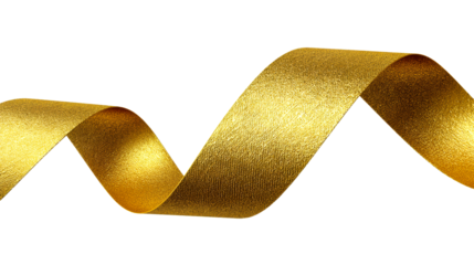 Golden ribbon textured wavy shape isolated on white