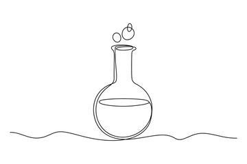 One Line Drawing of Laboratory Flask, Minimal Science Vector Illustration