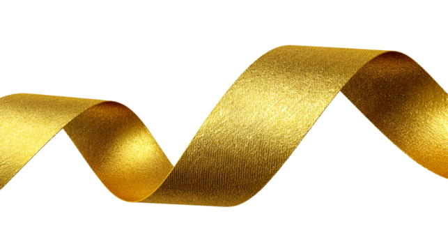 Golden ribbon textured wavy shape isolated on white