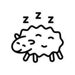 Sleeping sheep outline icon. Counting sheep to sleep. Contour simple symbol. Vector isolated illustration.