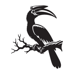 Obraz premium Bold Hornbill Silhouette – Hornbill Vector Artwork for High-Quality Print and Media – Hornbill Illustration – Bird Silhouette – Silhouette of Hornbill