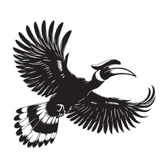 Refined Hornbill Silhouette – Hornbill Vector Graphic for Premium Visual Creations – Black Vector of Hornbill

