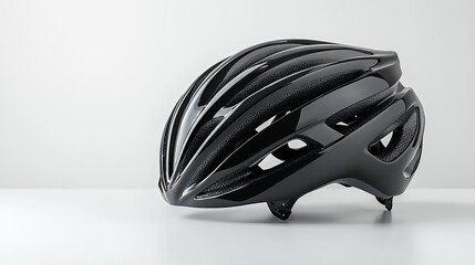 Naklejka premium Sleek black cycling helmet designed for safety and performance, featuring aerodynamic lines and ventilation slots for comfort