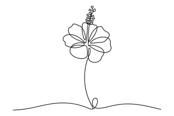 One Line Drawing of Hibiscus Flower, Minimal Botanical Vector Illustration