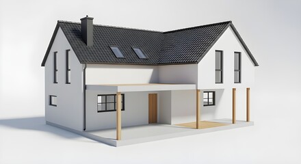 Modern house model with white facade on white background