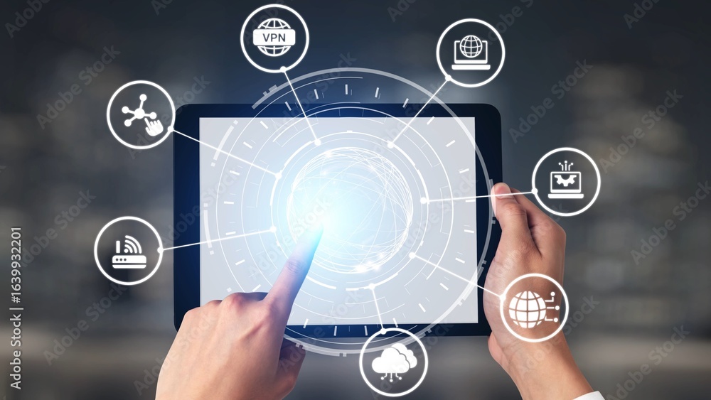 Poster communication network enables digital connectivity. a strong communication network supports data tra