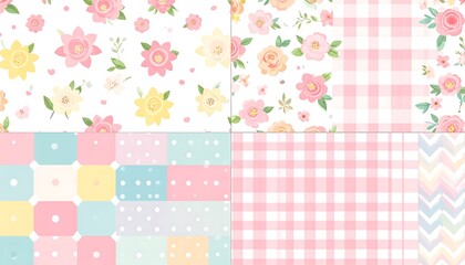 Pastel floral and geometric patterns