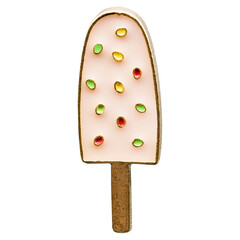 Cute metal pin shaped like an ice cream on a stick, perfect for adding a playful summer vibe to jackets, backpacks, or hats. Fun accessory for pin collectors and dessert lovers